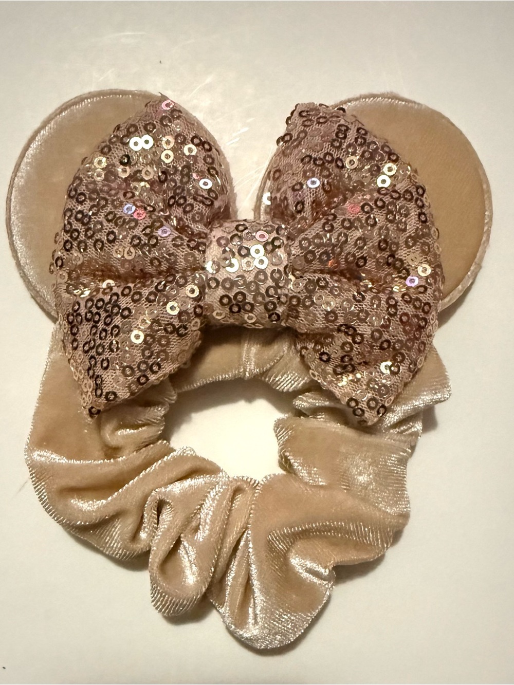 Kids Sequin Bow Mouse Ear Scrunchie - Gold